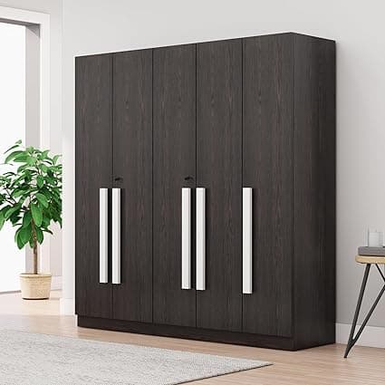 Bniture 5 Door Wooden Wardrobe for Bedroom with Lockable Door & 2 Hanging Space | Engineered Wood Almirah for Clothes | Spacious Storage Cupboard with 8 Shelves (Flower Wenge)