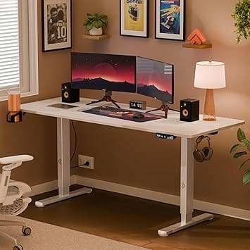 ARTIKEL Artidesk Eco Electric Height Adjustable Table for Office Work & Home-Sit Stand Gaming Desk 80kg Load, Cup Holder, 2 Hooks,Cable Organizer 2Split Tabletop (White, 140x60 CM)
