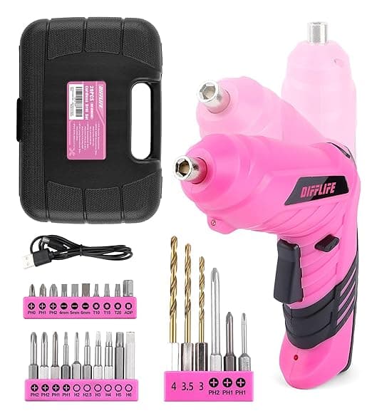 Pink 3.6V Cordless Drill Set with Electric Drill, Screwdriver, Drilling, Screwing, Power Tools