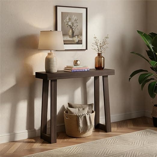 Plank+Beam Solid Wood Console Table, 36”, Sofa Table, Narrow Entryway Table for Hallway, Behind the Couch, Living Room, Foyer, Easy Assembly, Walnut