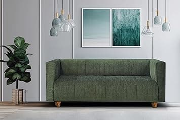 Tokyo 3 Seater Sofa | Luxury Comfort & Extra Spacious | Wooden Sofa Set for Living Room | Couch Sofa Living Room & Office (Chenille Molfino - Greenish)