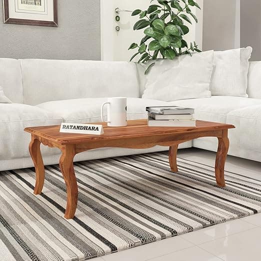 Solid Sheesham Wood Wooden Centre Table Coffee Table Center Table Teapoy for Living Room Wooden Home Furniture (Honey Finish, Small)
