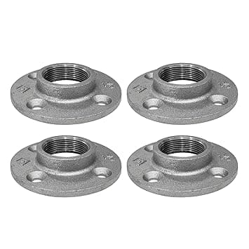 Pipe Decor 1-1/2" Malleable Cast Iron Floor Flange 4 Pack, Industrial Steel Grey Fits Standard 1.5 Inch Threaded Black Pipes and Fittings, Vintage DIY Table, Four Real Heavy Duty Plumbing Flanges