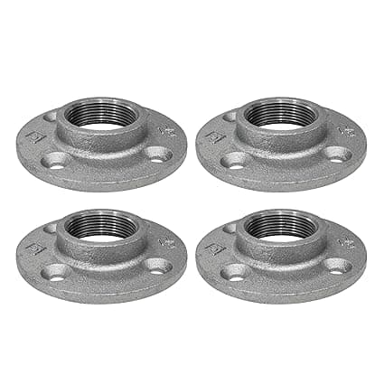 Pipe Decor 1-1/2" Malleable Cast Iron Floor Flange 4 Pack, Industrial Steel Grey Fits Standard 1.5 Inch Threaded Black Pipes and Fittings, Vintage DIY Table, Four Real Heavy Duty Plumbing Flanges
