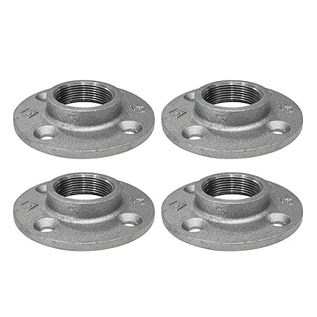 Pipe Decor 1-1/2" Malleable Cast Iron Floor Flange 4 Pack, Industrial Steel Grey Fits Standard 1.5 Inch Threaded Black Pipes and Fittings, Vintage DIY Table, Four Real Heavy Duty Plumbing Flanges