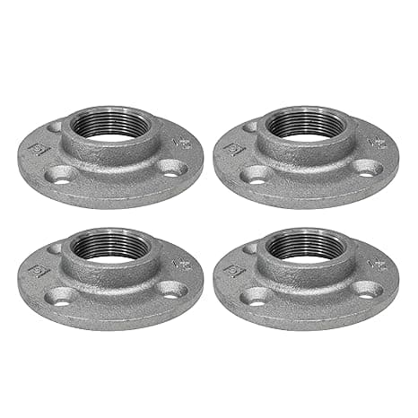 Pipe Decor 1-1/2" Malleable Cast Iron Floor Flange 4 Pack, Industrial Steel Grey Fits Standard 1.5 Inch Threaded Black Pipes and Fittings, Vintage DIY Table, Four Real Heavy Duty Plumbing Flanges