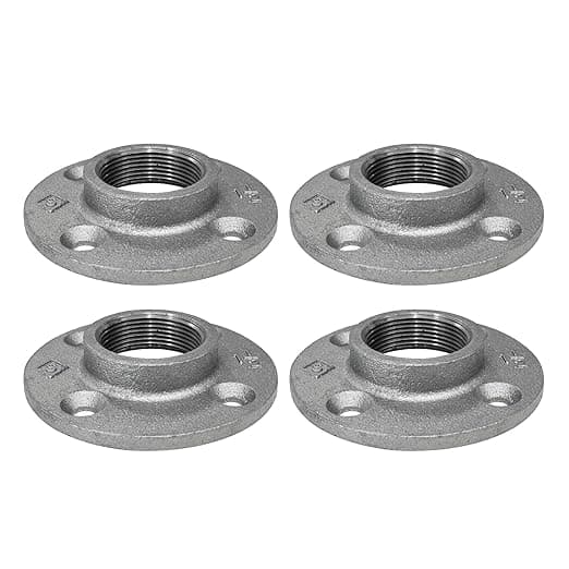 Pipe Decor 1-1/2" Malleable Cast Iron Floor Flange 4 Pack, Industrial Steel Grey Fits Standard 1.5 Inch Threaded Black Pipes and Fittings, Vintage DIY Table, Four Real Heavy Duty Plumbing Flanges