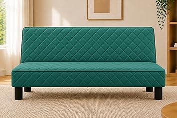 Modern 3-Seater Sofa Cum Bed, Quilted Upholstered Convertible Sofa, Space Saving Velvet Fabric Couch for Living Room, Guest Room & Studio Apartment, Green