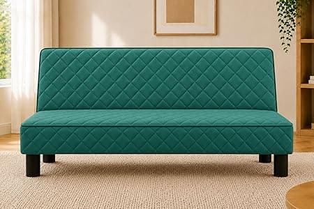 Modern 3-Seater Sofa Cum Bed, Quilted Upholstered Convertible Sofa, Space Saving Velvet Fabric Couch for Living Room, Guest Room & Studio Apartment, Green