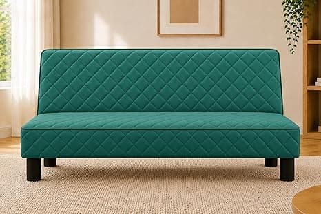 Modern 3-Seater Sofa Cum Bed, Quilted Upholstered Convertible Sofa, Space Saving Velvet Fabric Couch for Living Room, Guest Room & Studio Apartment, Green