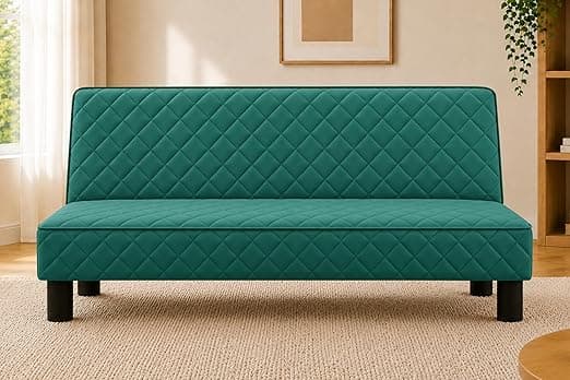 Modern 3-Seater Sofa Cum Bed, Quilted Upholstered Convertible Sofa, Space Saving Velvet Fabric Couch for Living Room, Guest Room & Studio Apartment, Green