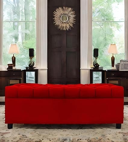 AMATA Eagle 2 Seater Ottoman/pouffe red Suede Velvet Fabric Perfect for Home Living Office Room and Guests (RED 3, 2 Seater)(3 Year Warranty)