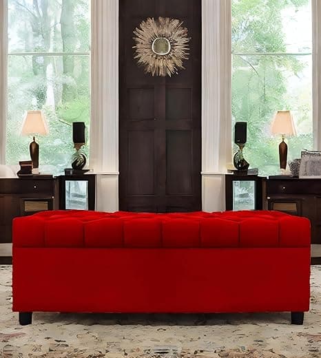 AMATA Eagle 2 Seater Ottoman/pouffe red Suede Velvet Fabric Perfect for Home Living Office Room and Guests (RED 3, 2 Seater)(3 Year Warranty)