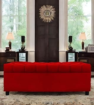 AMATA Eagle 2 Seater Ottoman/pouffe red Suede Velvet Fabric Perfect for Home Living Office Room and Guests (RED 3, 2 Seater)(3 Year Warranty)