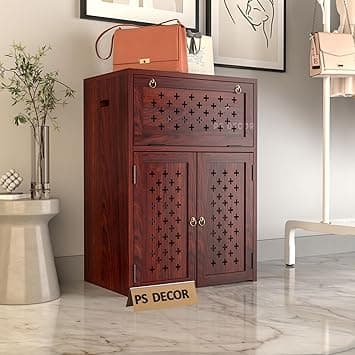 PS DECOR Solid Wooden Inverter Battery Cabinet | Single Battery Box | Wooden Inverter Battery Cabinet | Battery Box | Sheesham Wood, Standard (Mahogany Finish)