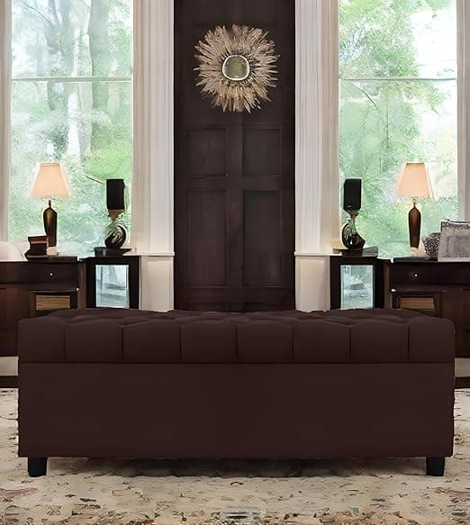 AMATA Eagle Solid Wood 2 Seater Ottoman/poffe Brown Suede Velvet Fabric Perfect for Home Living Office Room and Guests (Brown 3, 2 Seater)(3 Year Warranty)