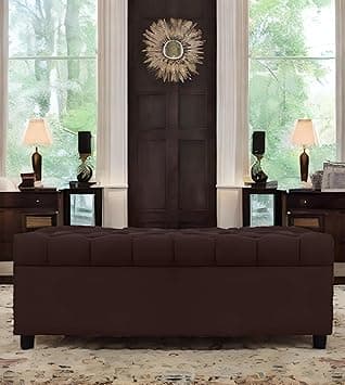 AMATA Eagle Solid Wood 2 Seater Ottoman/poffe Brown Suede Velvet Fabric Perfect for Home Living Office Room and Guests (Brown 3, 2 Seater)(3 Year Warranty)