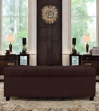 AMATA Eagle Solid Wood 2 Seater Ottoman/poffe Brown Suede Velvet Fabric Perfect for Home Living Office Room and Guests (Brown 3, 2 Seater)(3 Year Warranty)