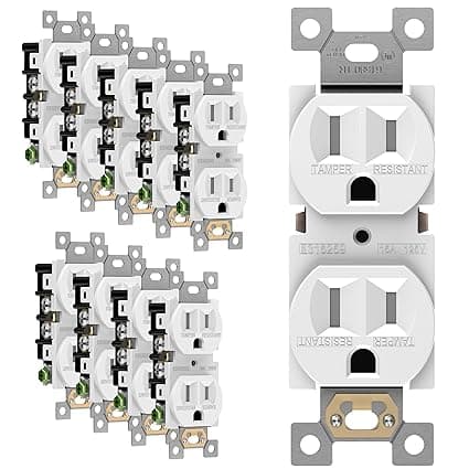 Enerlites Duplex Receptacle Outlet 61580-TR-W | Residential and Commercial Grade, Electrical, White Socket, Tamper Resistant, Grounding, 2-Pole, Straight Blade, UL Listed 15A/125VAC, 10 Pack