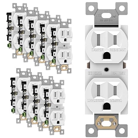 Enerlites Duplex Receptacle Outlet 61580-TR-W | Residential and Commercial Grade, Electrical, White Socket, Tamper Resistant, Grounding, 2-Pole, Straight Blade, UL Listed 15A/125VAC, 10 Pack