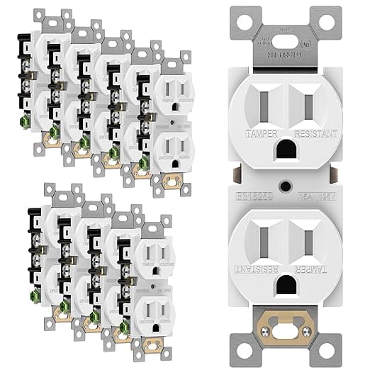 Enerlites Duplex Receptacle Outlet 61580-TR-W | Residential and Commercial Grade, Electrical, White Socket, Tamper Resistant, Grounding, 2-Pole, Straight Blade, UL Listed 15A/125VAC, 10 Pack
