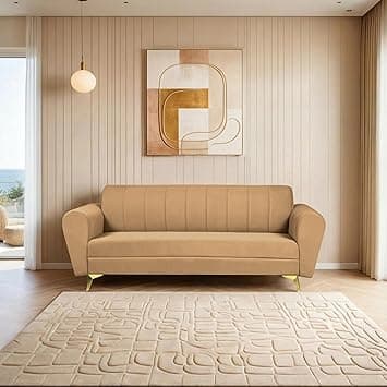 Amazon Brand - Solimo Rhine 3 Seater Sofa: Indulge in Opulent Comfort & Ample Space. A Stunning Wood Frame Couch, Ideal for Any Living Room or Office Setting. (Plush Suede - Beige)