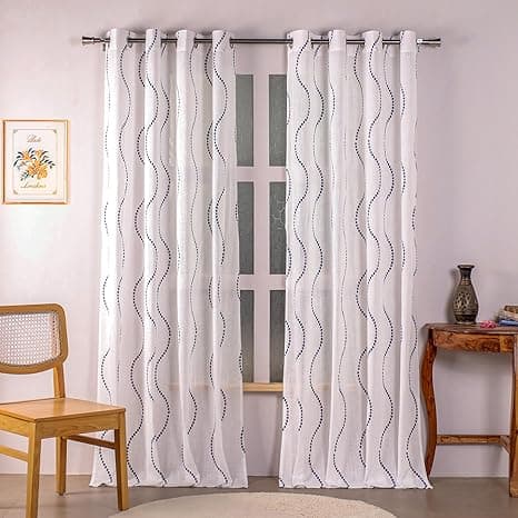 HOMEMONDE Sheer Curtains Set of 2- Printed Sheer Light Filtering Curtain with Eyelets - (120 Inches, Wave Blue)