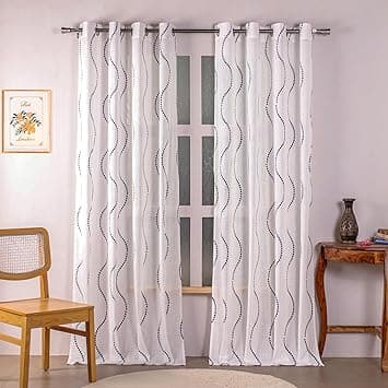 HOMEMONDE Sheer Curtains Set of 2- Printed Sheer Light Filtering Curtain with Eyelets - (120 Inches, Wave Blue)