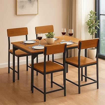 Callas 4 Seater Dining Table Set for Home | Compact Modern Dining Table with 4 Chairs | Ideal for Kitchen, Dining Room – Walnut Finish