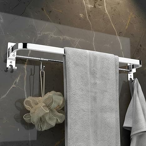 Plantex Stainless Steel Folding Single Towel Rod with Hooks/Towel Holder for Bathroom/Towel Hanger/Towel Stand/Bathroom Accessories - (24 Inch-Chrome)