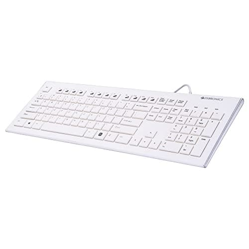 ZEBRONICS Zeb-DLK01 Wired USB Multimedia Keyboard with 104 UV Coated Keys, Rupee Key, 12 Hot Keys(White)