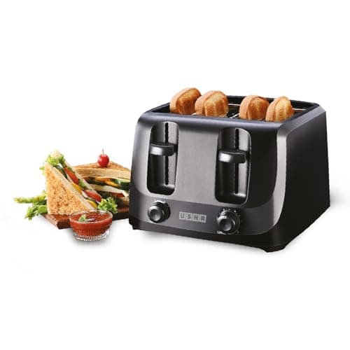 Usha iToast 4 Slice Pop Up Toaster | 1400W | 6 Browning Settings | Cool Touch, Shock Proof Plastic Body| Removable Crumb Tray | Automatic Bread Centering for Uniform Browning |2 Years Warranty(Black)