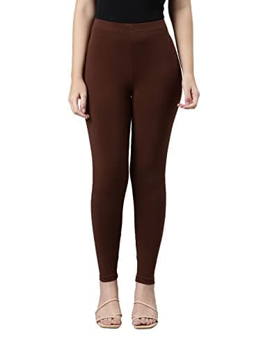 GO COLORS Soft Cotton Stretch Cropped Leggings for Women | Breathable, Mid Rise, Dark Brown