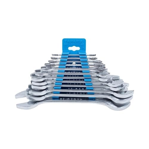 TAPARIA DEP12HP (12 Pc) Spanner Set-6x7 to 30x32mm Double Side Open End Wrench, Wall Hanging-High Grade CrV Steel Forged-Rust Prevention Coating-Professional Mechanic Tool Set-DIY, Home, Professional