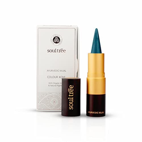 SoulTree Ayurvedic Kajal | Caribbean Teal Kajal 014 | Blue Shade | Enriched with 100% Organic Ghee, Almond Oil & Camphor | Soothe, Cool & Nourish Eyes | Natural Eye Care with Ethical Ingredients 3gm
