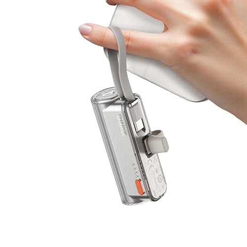 Sharge Flow Mini 2 Power Bank, Portable Charger 22.5W PD Fast Charging with Dual Plugs and Built in Cable 5000mAh Small Battery Pack USB-C Lightning for iPhone 17/16/15/14 Galaxy S25 AirPods