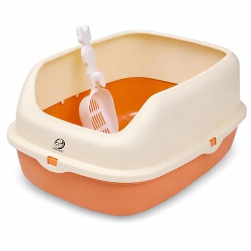 Foodie Puppies Litter Tray for Cats & Kittens - (Peach, Splash Tray) (53 x 39 x 25 cm) | Semi-Enclosed Basic Cat Tray with Free Litter Scooper | Reduces Odour, Perfect Starter for Toilet Training