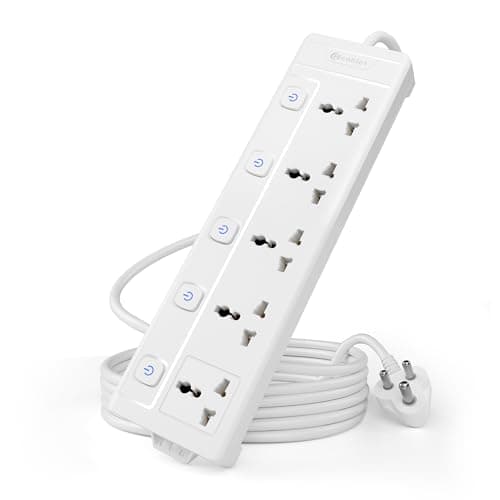 Cablet Extension Board 2500W 10A | 5 Universal Multi Plug Socket with Individual Switches | 1.8 Meter Heavy Duty Cord | LED Indicator, Power Strip & Spike Guard for Home & Office Use
