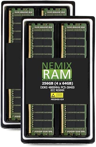 NEMIX RAM 256GB (4X64GB) DDR5 4800MHZ PC5-38400 2Rx4 1.1V 288-PIN ECC RDIMM Registered Server Memory KIT Compatible with ASUS Pro WS WRX90E SAGE SE Workstation Motherboard