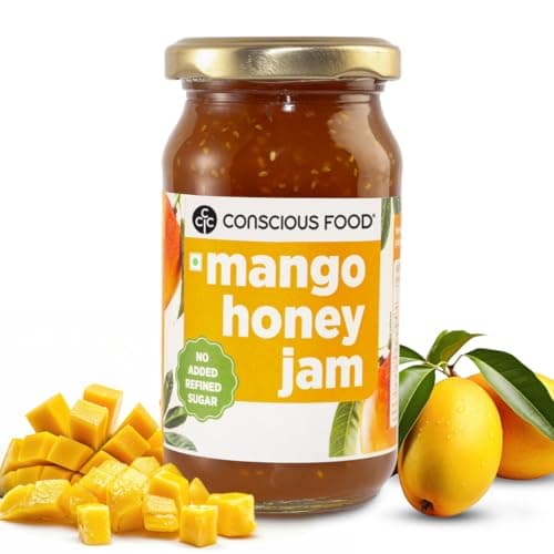 Conscious Food Mango Honey Jam | 250g | Sugar-Free | No Preservatives or Artificial Colours | With Forest Honey & Chia Seeds