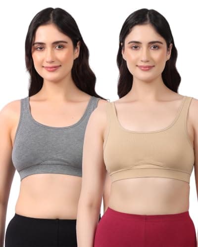 Lavos Bamboo Cotton Comfort Sleeping Bra for Women, Slip On Bras to Wear at Home, Non-Padded & Non-Wired Sports Bras, Full/High Coverage, Soft Comfortable & Breathable Broad Strap Bra