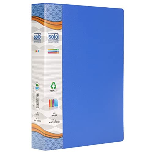 Solo 2-D A5 Ring Binder File Folder, Office Document Organizer with Inside Pocket, Presentation Display Plastic Voucher File for Certificates, Portfolio, Papers & Projects (1, Blue)