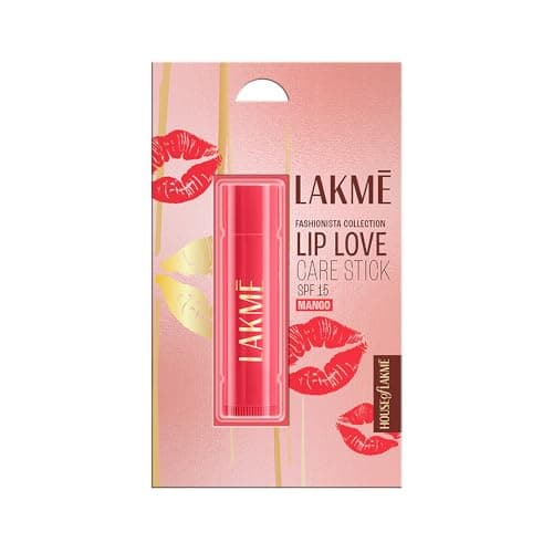 Lakme Lip Love Care Stick Mango, with 10% Vitamin E Complex, nourished with Shea & Cocoa Butter and enriched with Almond & Jojoba Oil for 24hr moisturization in just 1 swipe, with SPF 15, 4.5g