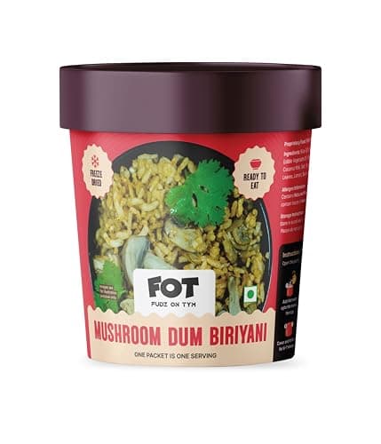 FOT FUDZ ON TYM- Ready to Eat Mushroom Biryani |80 g, Makes- 280g | Freeze Dried Food| Made with Seeraga Sambha Rice | Ready to Eat Healthy Food | No Preservatives | High Protein | Just Add Hot Water