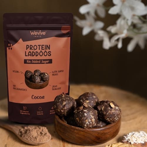 Wevive India Protein LADDOOS with Calming Herbs (Cocoa) 320g, Delicious | No Added Sugar Laddoos | Energy-Bar Replacement | High Protein and Instant Energy - Pack of 40
