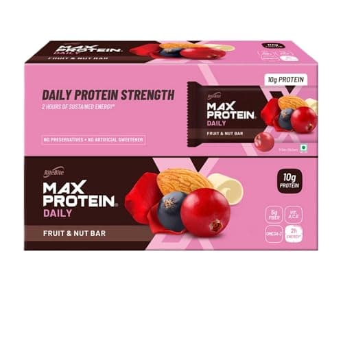RiteBite Max Protein Daily Fruit & Nut Protein Bars with 10g Protein, 5g Fiber & Vit. A, C, E | No Cholesterol & Trans Fat For Upto 2h of Energy, Healthy Snack, 50g (Pack of 24)