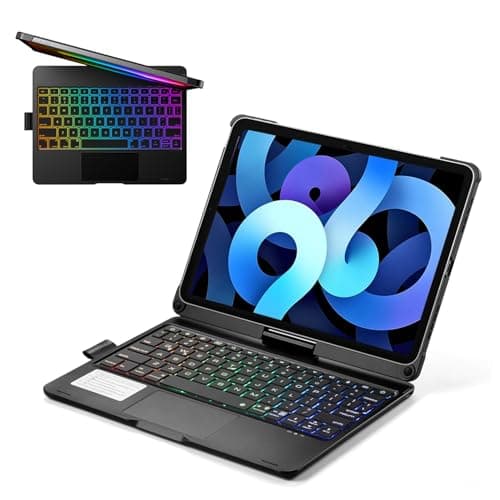 BESTOR Tablet Keyboard Case with Touchpad – 360° Rotatable Backlit Bluetooth Keyboard Cover with Trackpad, Magnetic Detachable Case, Compatible with 2020/2022 Air Tablet – Rainbow LED, Black
