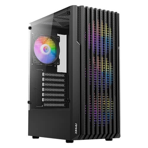 Antec AX22 Elite Mid-Tower Case - Black | Supports ATX, M-ATX, ITX | 3 x 120mm Fixed RGB Fans & 1 x 120mm RGB Rear Fan | Tempered Glass | Support 240mm Radiator | Max GPU Length 295mm