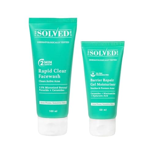 THE SOLVED SKIN Acne Clearing & Barrier Repair Combo - India's 1st Derma-Tested System with Micronized Benzoyl Peroxide & Lamellar Liquid Technology | Kills 99% Acne Bacteria & Reduces Scars, Redness