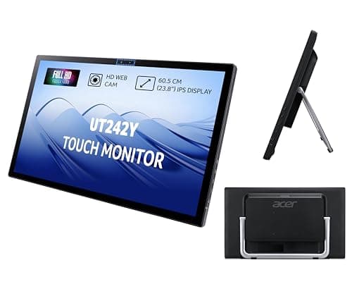 acer UT242Y 23.8 Inch Touch Screen Monitor | Full HD IPS | 10-Point Multi-Touch | Built-in HD Webcam & Mic | 7H Scratch-Resistant Glass | 75Hz AMD FreeSync | HDMI, DP, USB HUB | Speakers | Black
